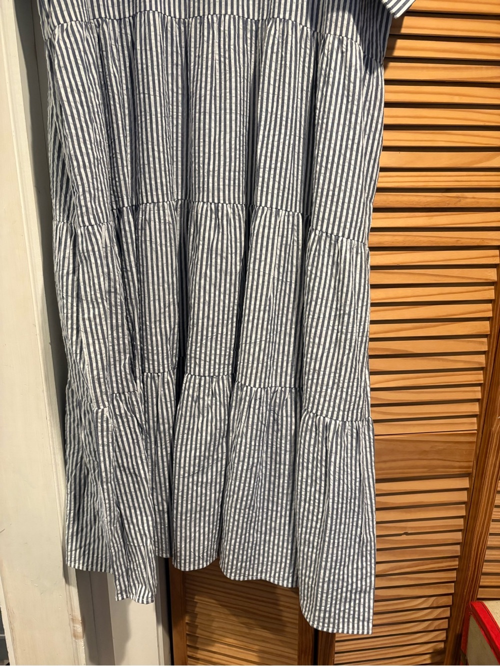 Vermont Country Store Seersucker Tiered Maxi Shirt Dress Striped Coastal Grandma - Picture 8 of 12